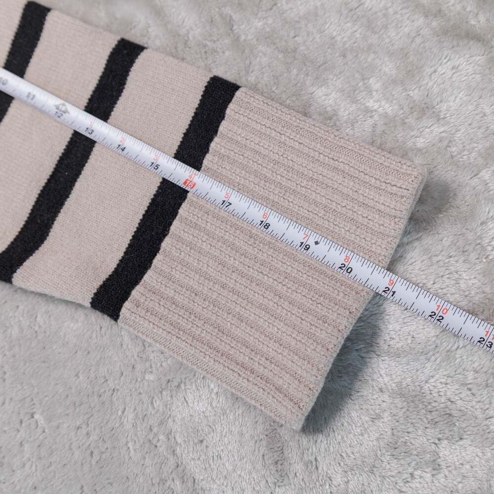 H&M Loose Fit Heather Tan Black Striped Crewneck Sweater Womens Size L - Picture 6 of 10